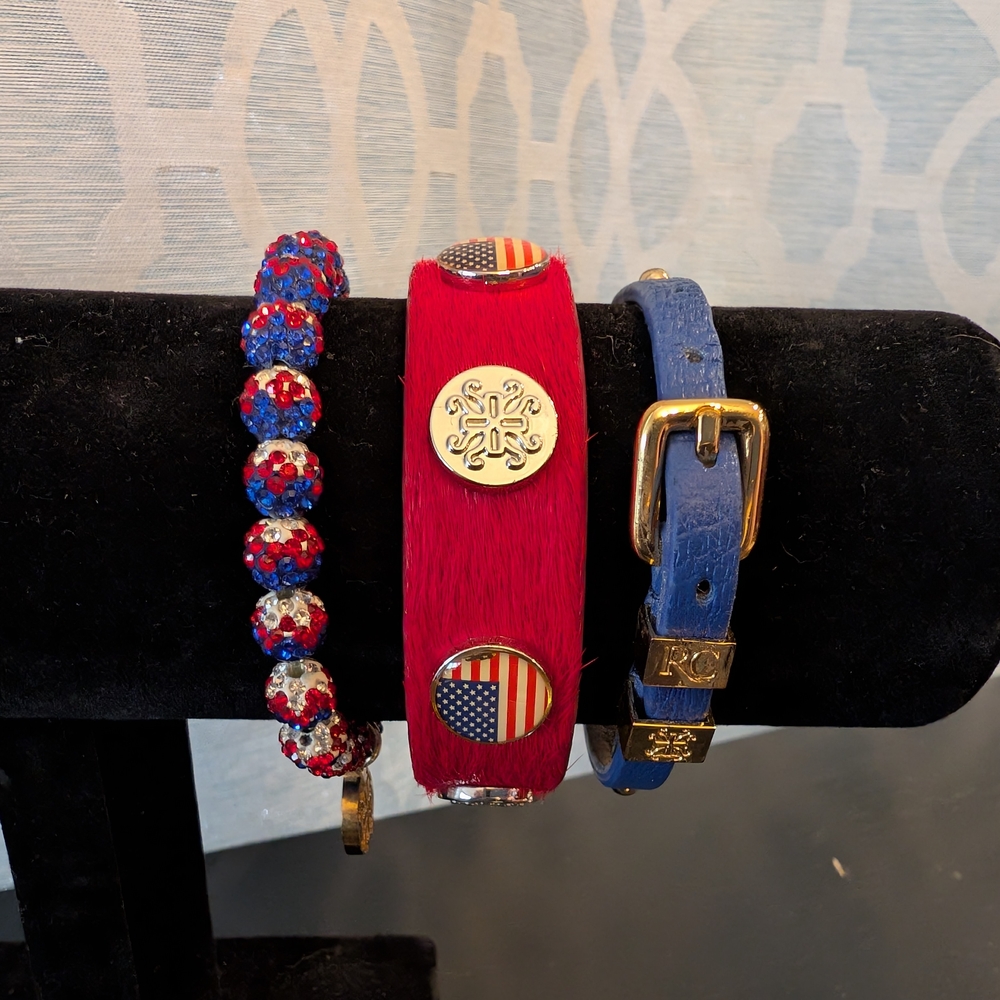 Rustic Cuff Red, Blue, Gold Patriotic Bracelet Set